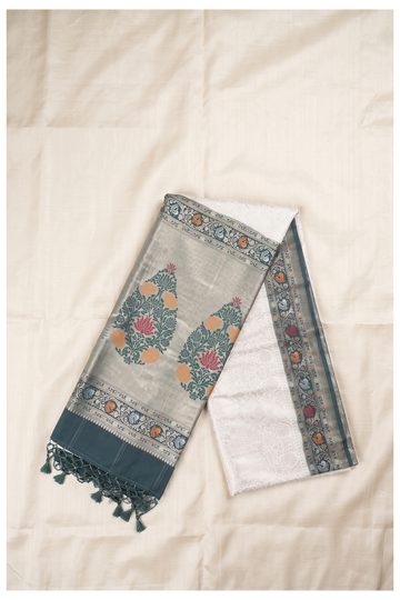 Ivory Banarasi Art Silk Wedding Party Wear Saree