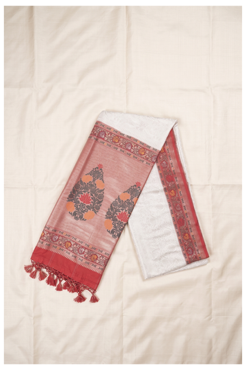 Ivory Banarasi Art Silk Wedding Saree With Red Brocade Pallu