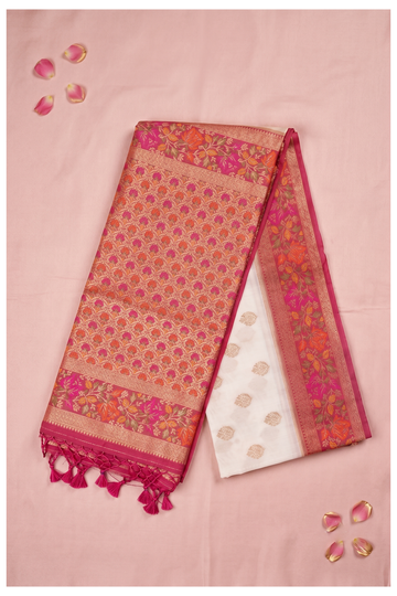 Ivory & Rani Pink Banarasi Art Silk Wedding Saree