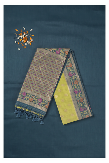 Lime Green Banarasi Art Silk Wedding Party Wear Saree