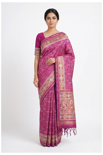 Magenta Patola Saree With Weaving
