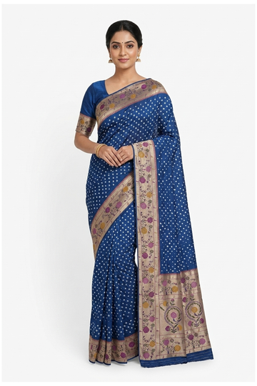 Royal Blue Paithani Cotton Wedding & Party Wear Saree