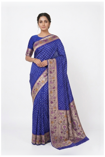 Royal Blue Cotton Paithani Wedding & Party Wear Saree