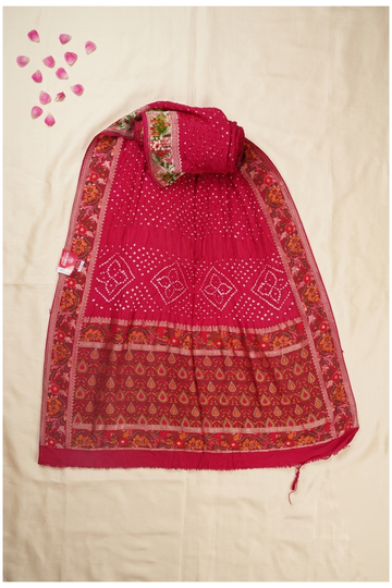 Rani Pink Bandhni Gajji Silk Wedding Saree