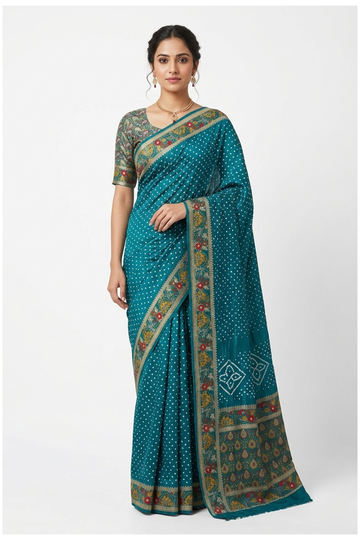 Teal Paithani Cotton Wedding & Party Wear Saree