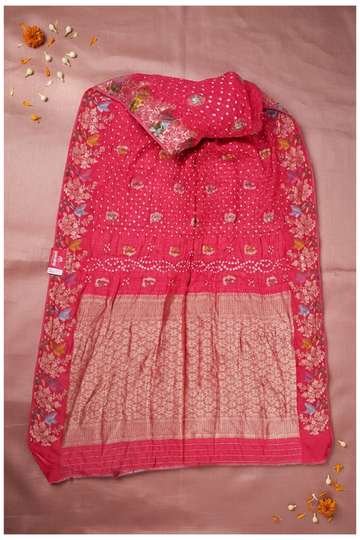 Rani Pink Bandhni Gajji Silk Wedding Saree