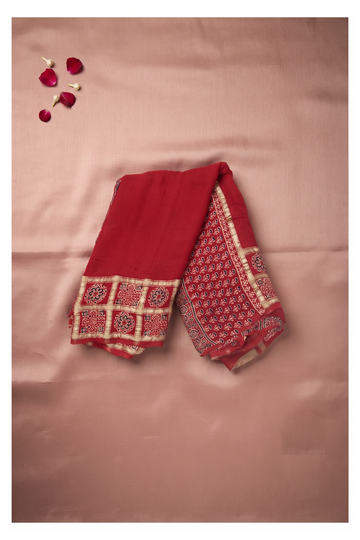 Crimson Ajrakh Art Silk Crepe Wedding & Party Wear Saree