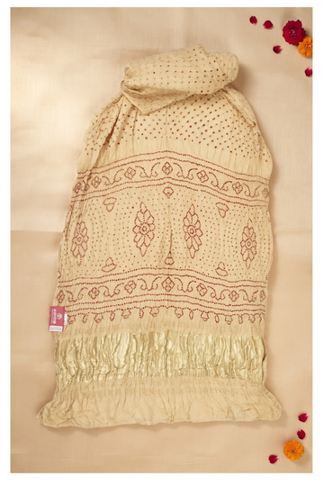 Champagne Bandhni Gajji Silk Wedding Saree