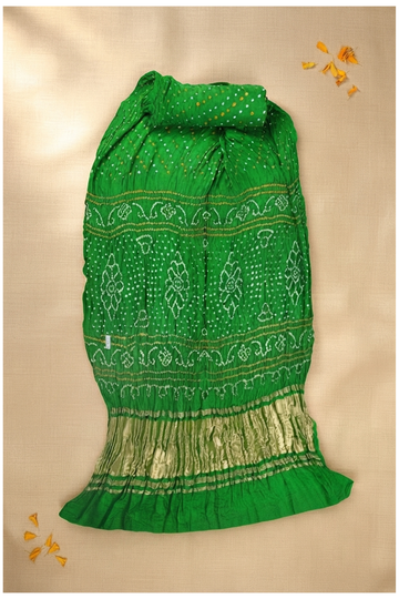 Bottle Green Gajji Silk Bandhni Wedding Saree
