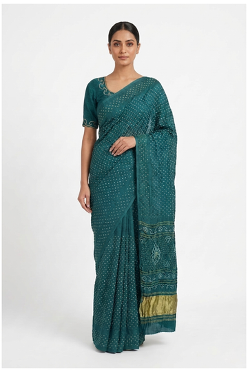 Teal Bandhni Art Silk Wedding Saree