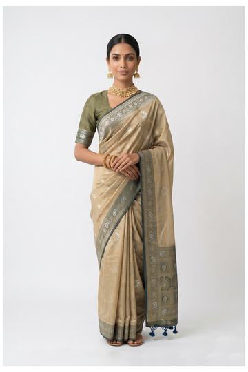 Champagne South Silk Art Crepe Party Wear Saree