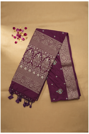 Wine Banarasi Art Silk Wedding Saree