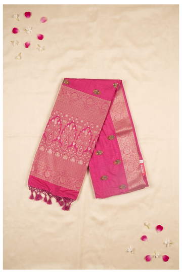 Rani Pink Banarasi Tissue Silk Wedding Party Wear Saree