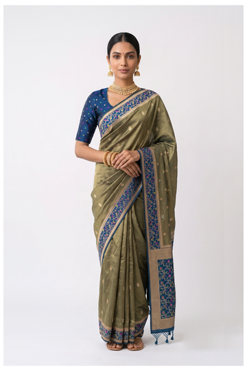 Olive Green Banarasi Art Silk Party & Wedding Saree