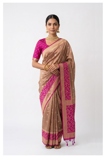 Champagne Banarasi Tissue Silk Wedding Saree