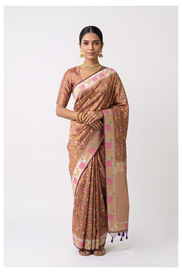 Champagne Banarasi Art Silk Party Wear Saree