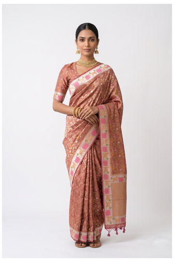 Copper Banarasi Art Silk Party & Wedding Wear Saree