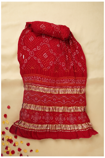 Red Bandhni Gajji Silk Wedding Saree