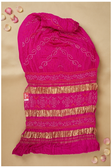 Rani Pink Bandhni Gajji Silk Wedding Saree