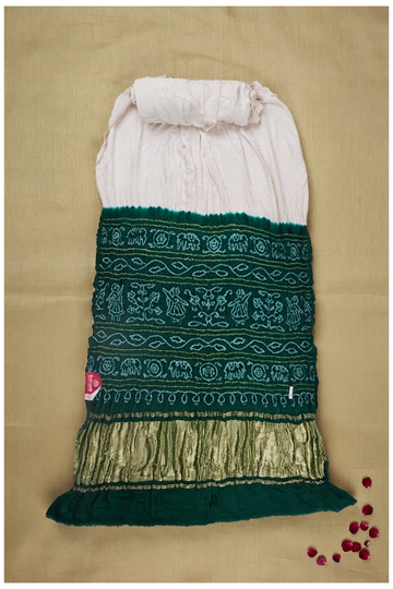 Ivory Bandhni Gajji Silk Wedding Saree