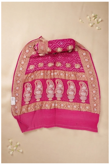 Rani Pink Banarasi Bandhni Gajji Silk Wedding Saree