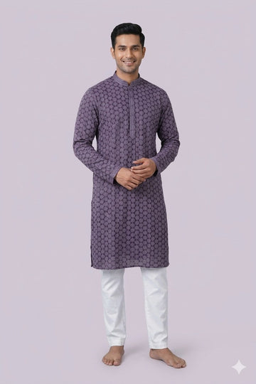 Royal Plum Geometric Pattern Designer Men’S Kurta