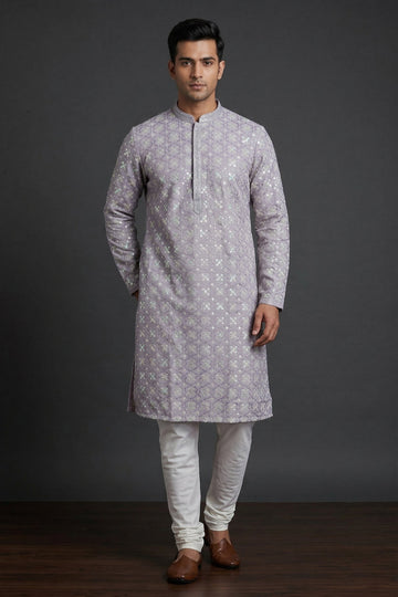 Lavender Foil Print Men’S Kurta