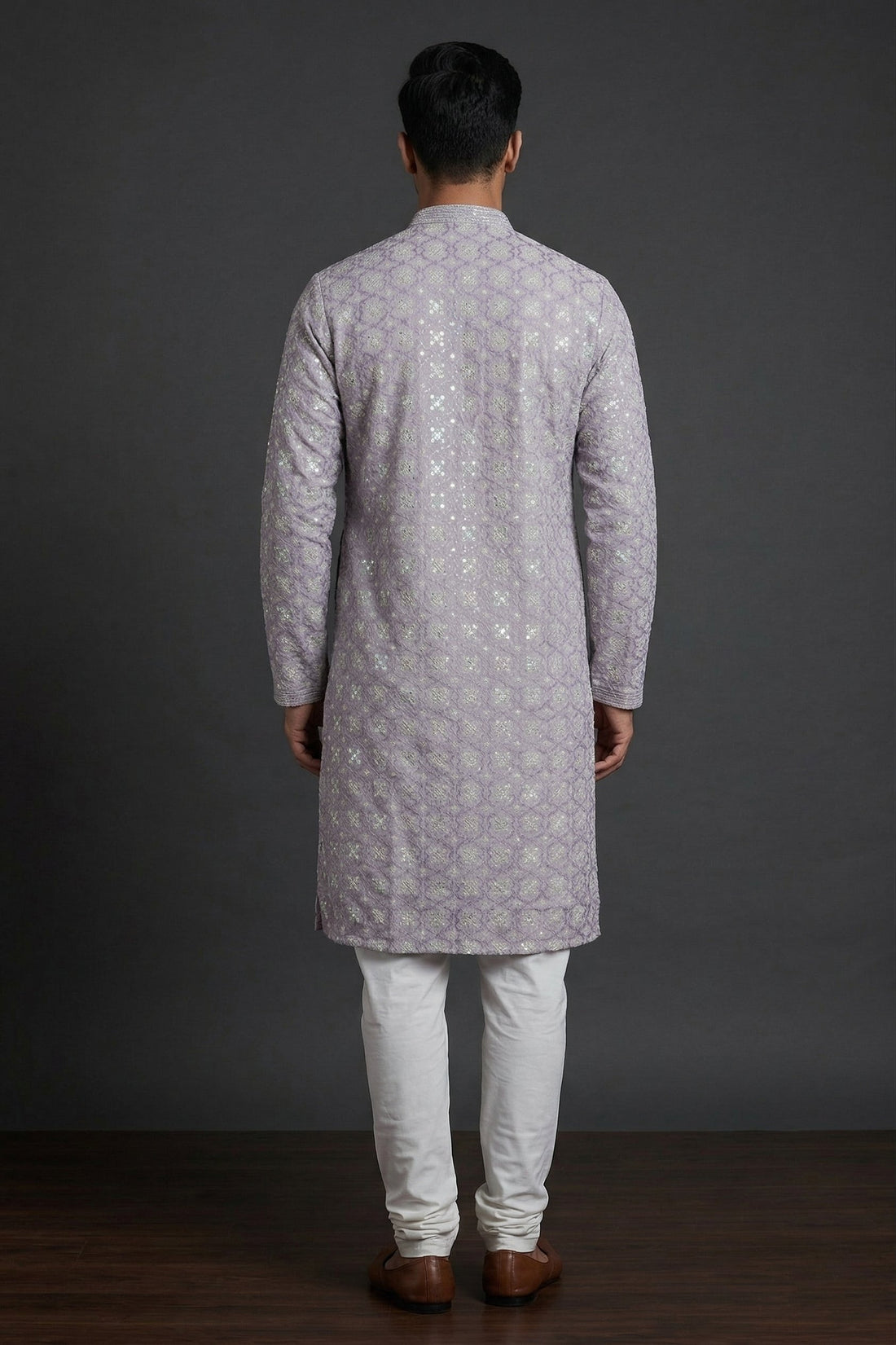 Lavender Foil Print Men’S Kurta