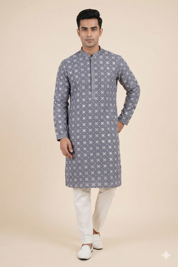 Elegant Medium Purple Printed Men’S Kurta