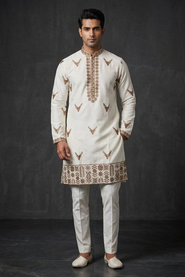 Ivory Embroidered Royal Men’S Kurta