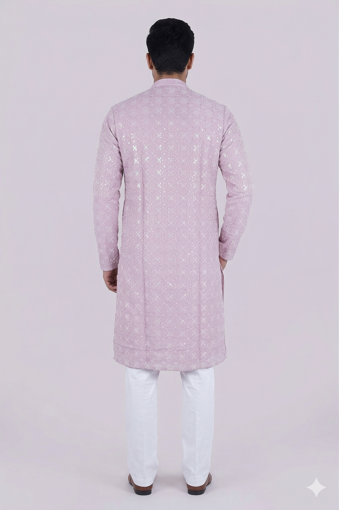 Pastel Pink Jacquard Style Men’S Kurta