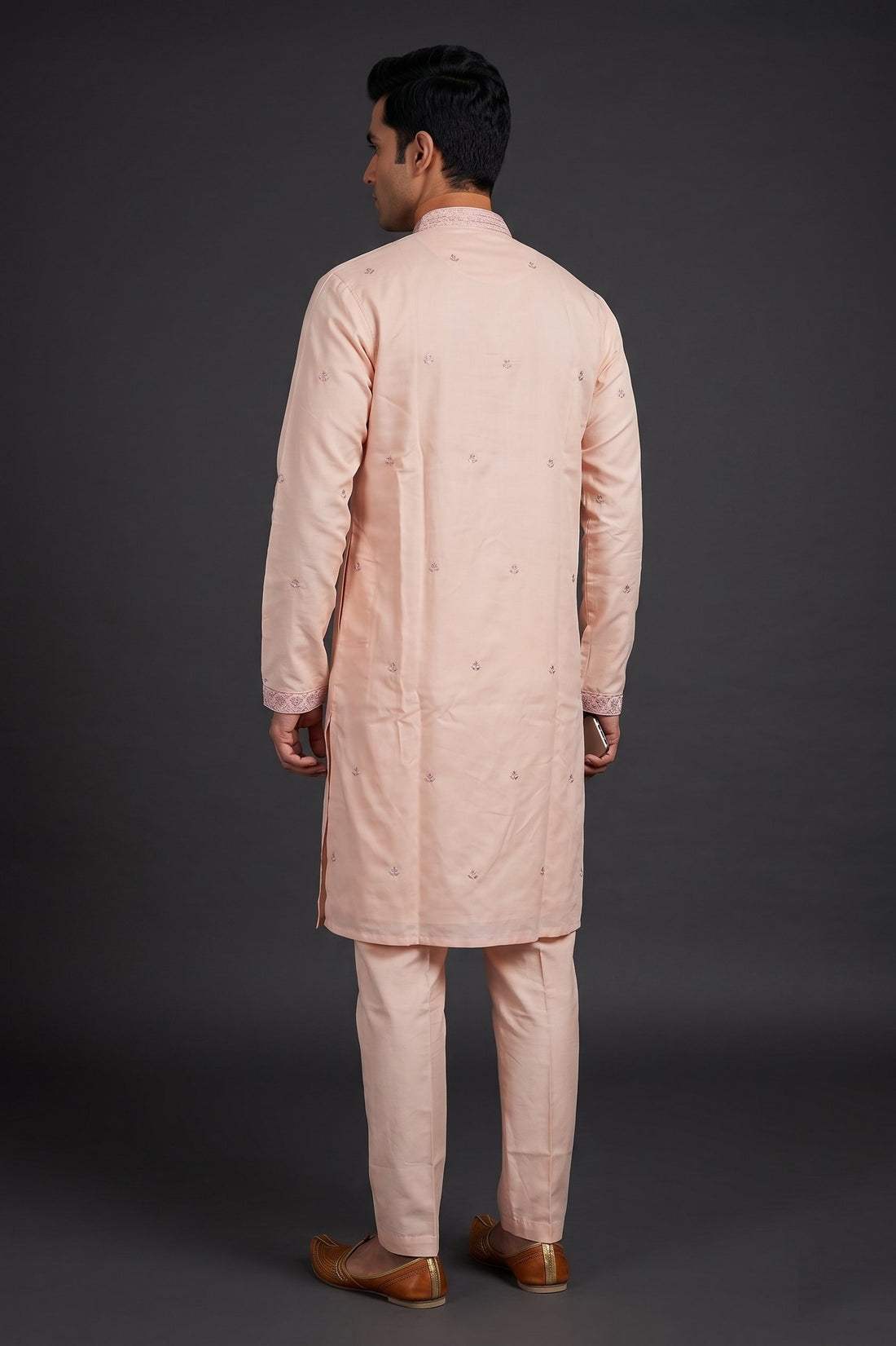 Blush Pink Embroidered Kurta Set For Men