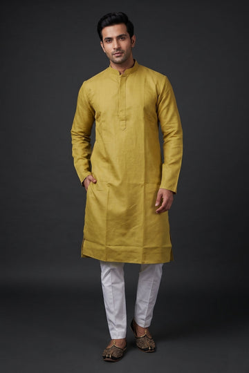 Mustard Yellow Classic Straight Kurta For Men