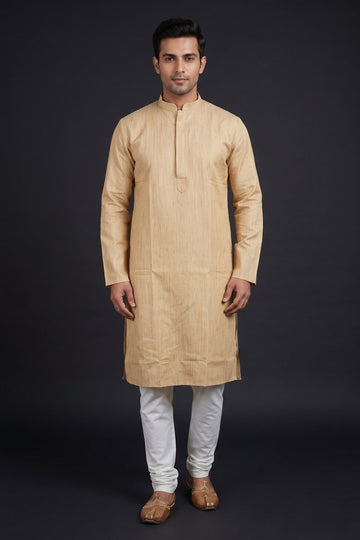 Classic Beige Textured Ethnic Kurta For Men