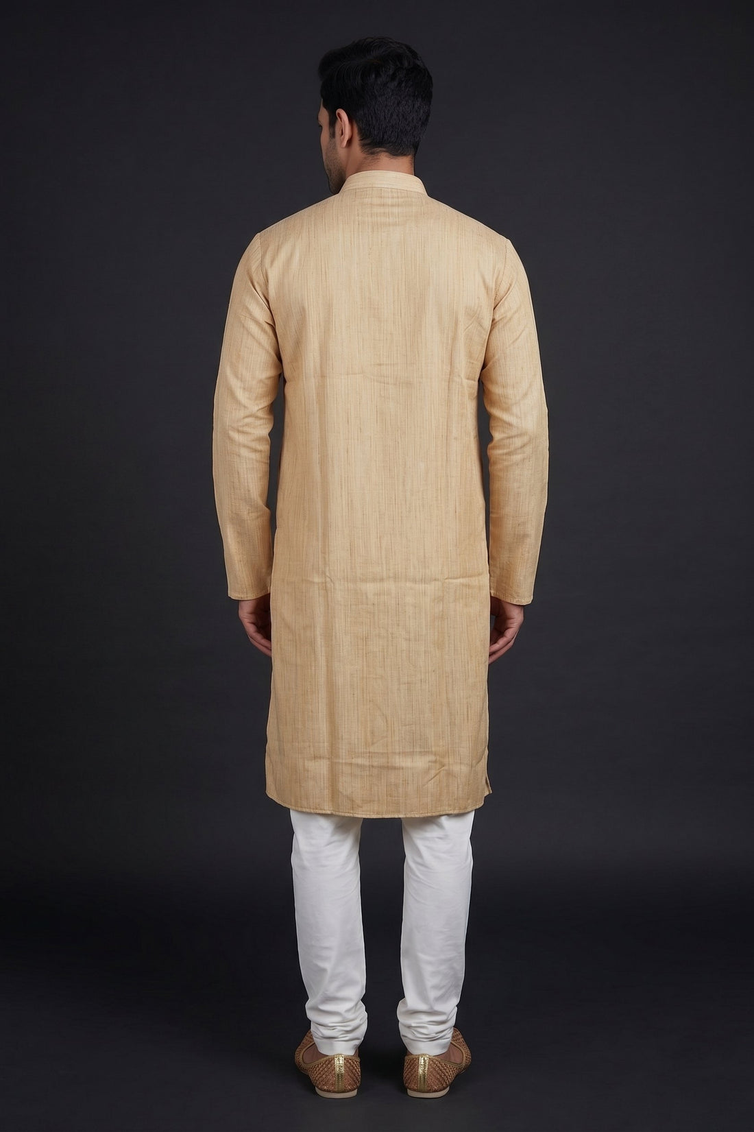 Classic Beige Textured Ethnic Kurta For Men