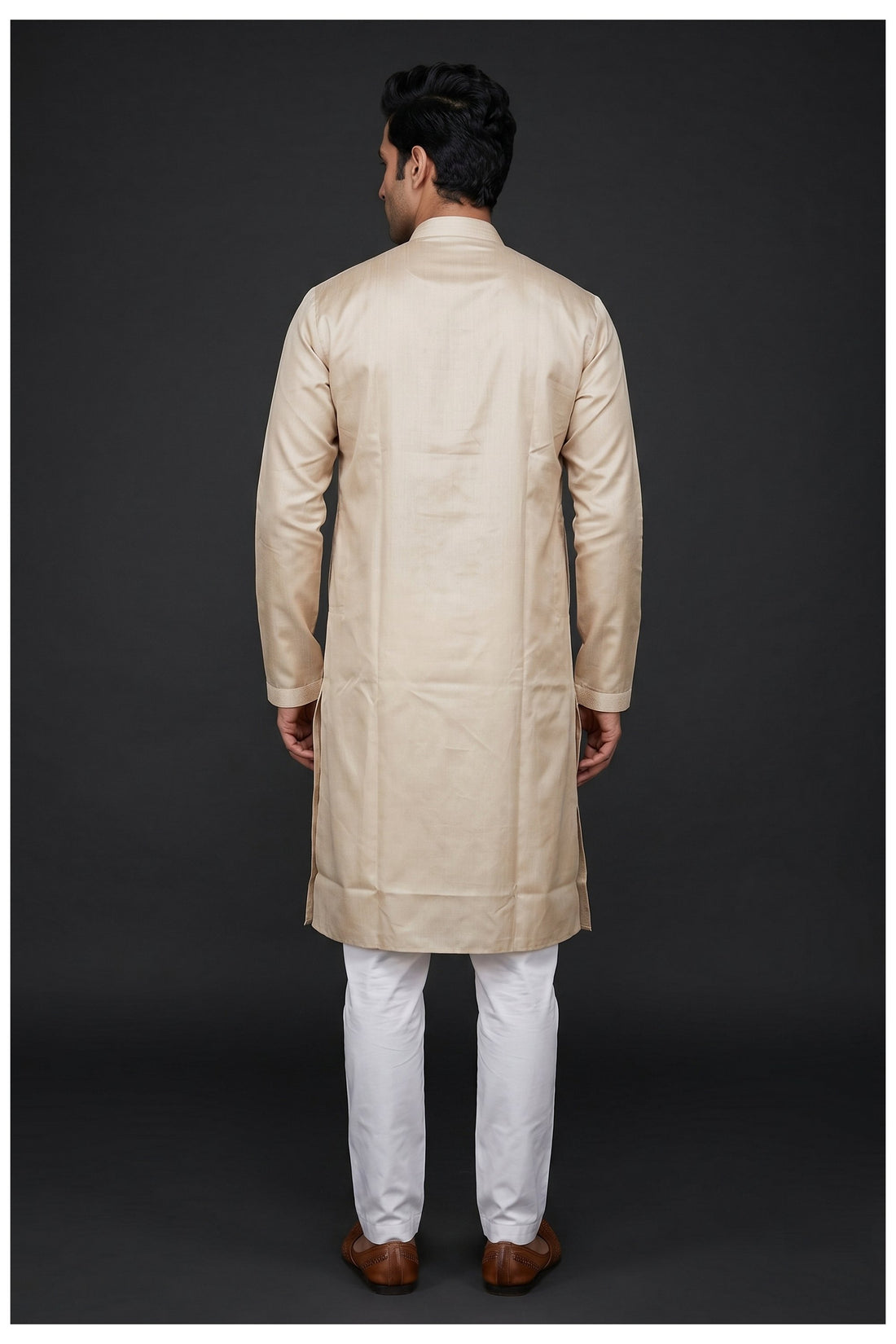 Elegant Beige Textured Men'S Kurta