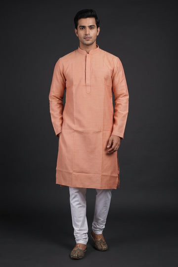 Peach Solid Ethnic Kurta For Men