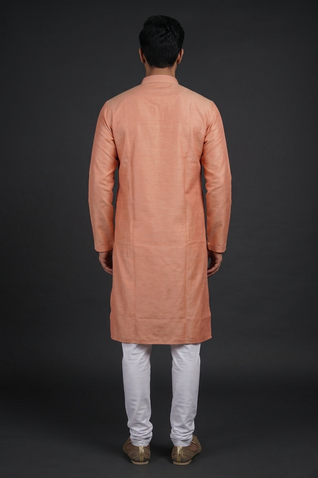 Peach Solid Ethnic Kurta For Men