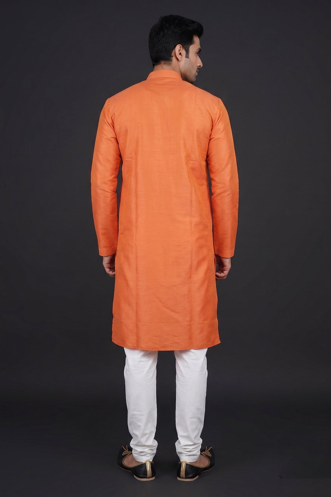 Vibrant Orange Classic Kurta For Men