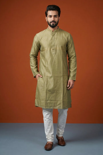 Classic Olive Green Silk Blend Kurta