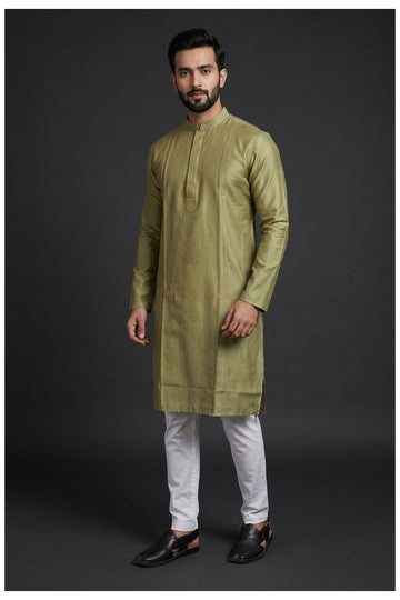 Olive Solid Men'S Kurta