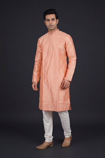 Peach Silk Blend Traditional Kurta For Men