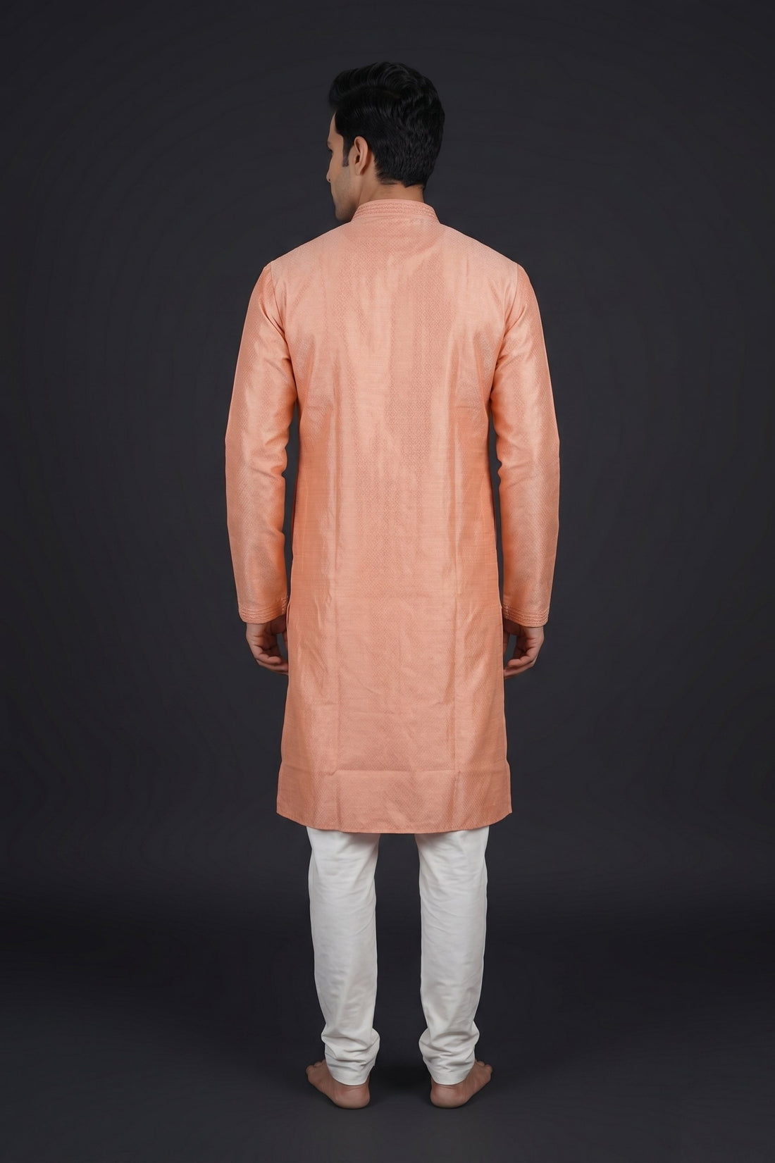 Peach Silk Blend Traditional Kurta For Men