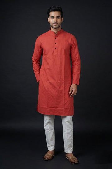 Rust Red Classic Ethnic Kurta For Men