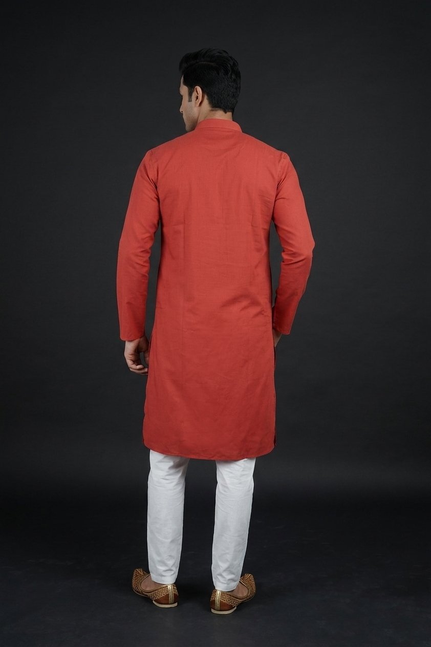 Rust Red Classic Ethnic Kurta For Men