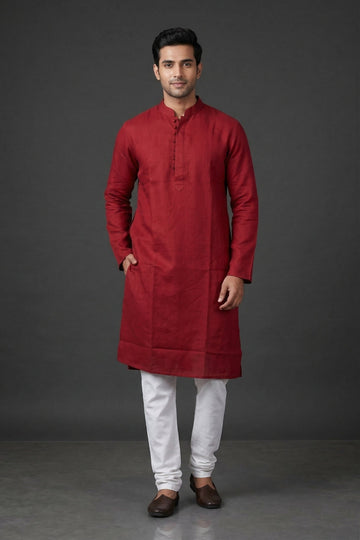 Classic Crimson Solid Ethnic Men’S Kurta