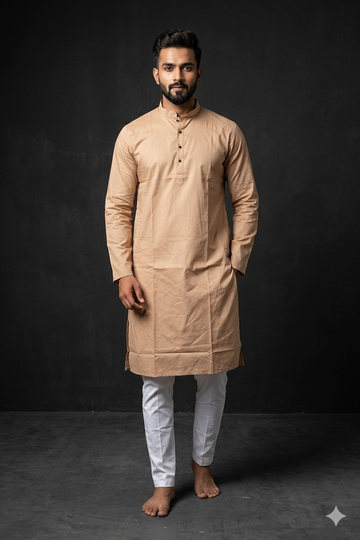 Classic Sand Beige Solid Men’S Kurta