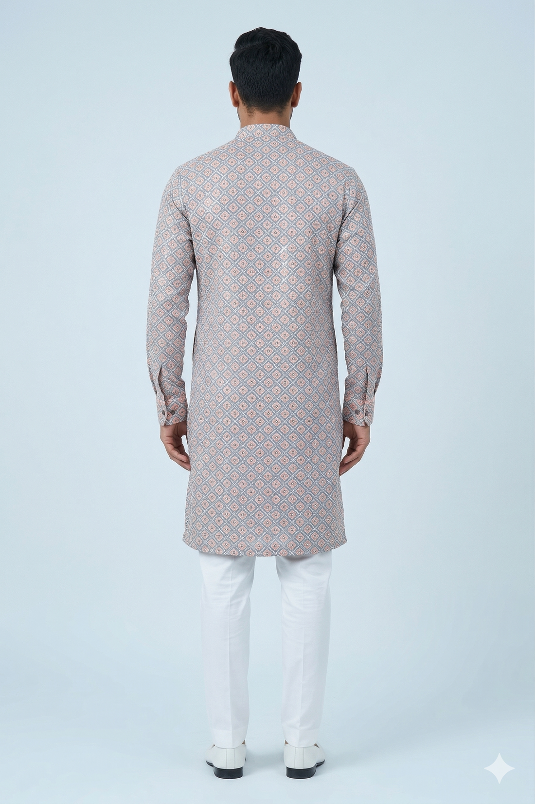 Peach Geometric Printed Men’S Kurta