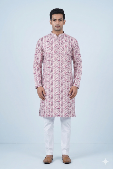 Rose Pink Abstract Printed Men’S Kurta