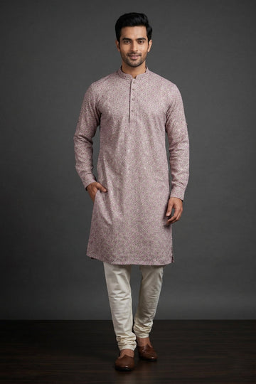 Dusty Rose Geometric Print Men’S Kurta